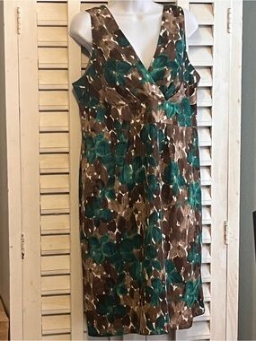 Axcess Deep Green & Brown Floral V‑Neck Midi Dress Size XL